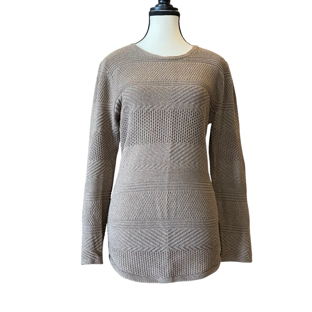 2 for 1 identical Textured Taupe and Cream Cotton Sweaters EUC LARGE